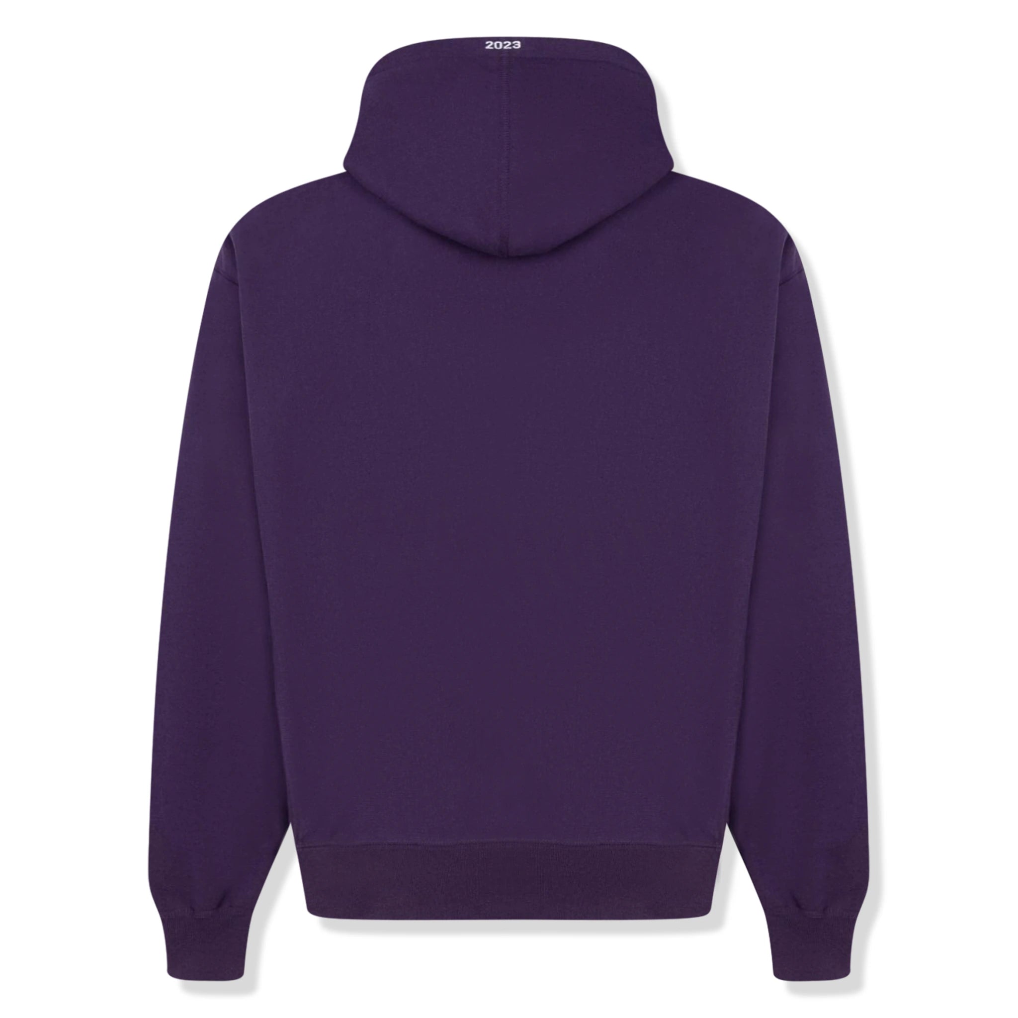 Back view of Supreme Box Logo Dark Purple Hoodie (FW23)